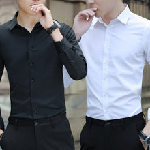Load image into Gallery viewer, Large Size Men's Business Casual Long Sleeved Shirt White Blue Black Smart Male Social Dress Shirt Plus