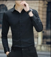 Load image into Gallery viewer, Large Size Men's Business Casual Long Sleeved Shirt White Blue Black Smart Male Social Dress Shirt Plus