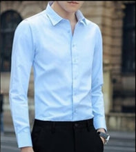 Load image into Gallery viewer, Large Size Men's Business Casual Long Sleeved Shirt White Blue Black Smart Male Social Dress Shirt Plus