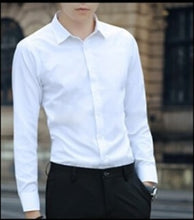 Load image into Gallery viewer, Large Size Men's Business Casual Long Sleeved Shirt White Blue Black Smart Male Social Dress Shirt Plus