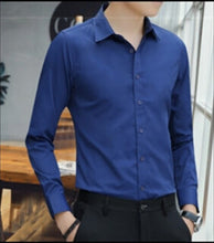 Load image into Gallery viewer, Large Size Men's Business Casual Long Sleeved Shirt White Blue Black Smart Male Social Dress Shirt Plus